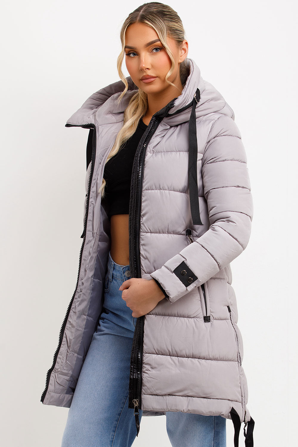 Ambriah | Women’s long puffer coat with hood and side straps