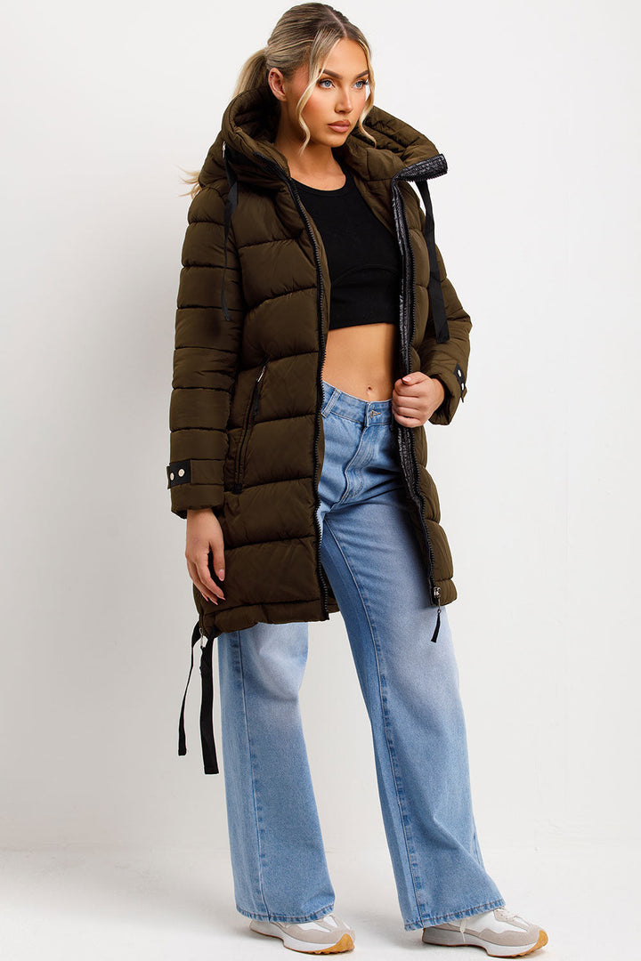 Kaeli | Women’s long puffer coat with hood and side straps