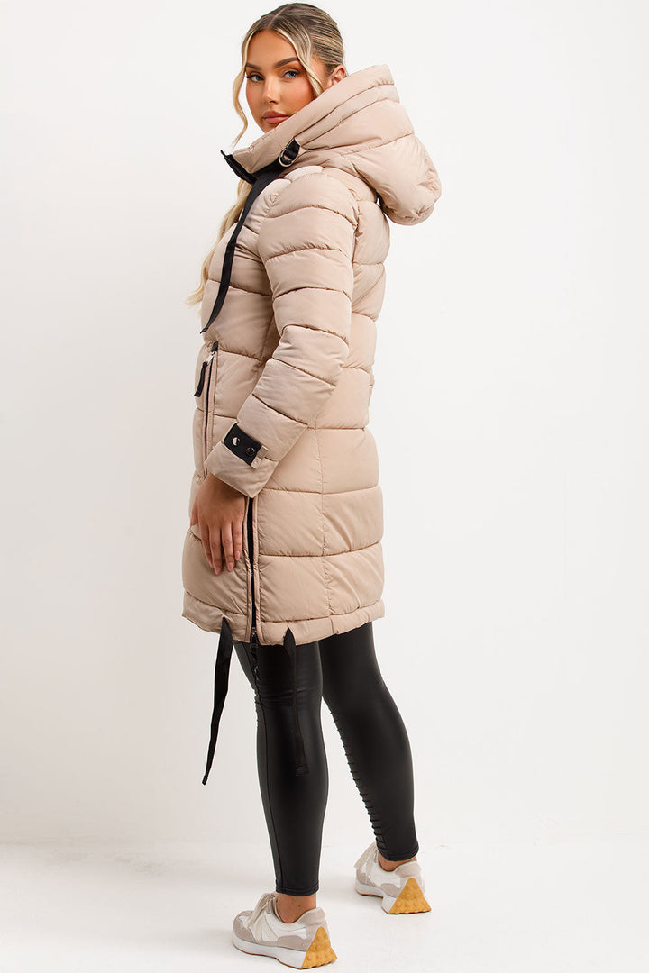 Mylenna | Women’s long puffer coat with hood and side straps