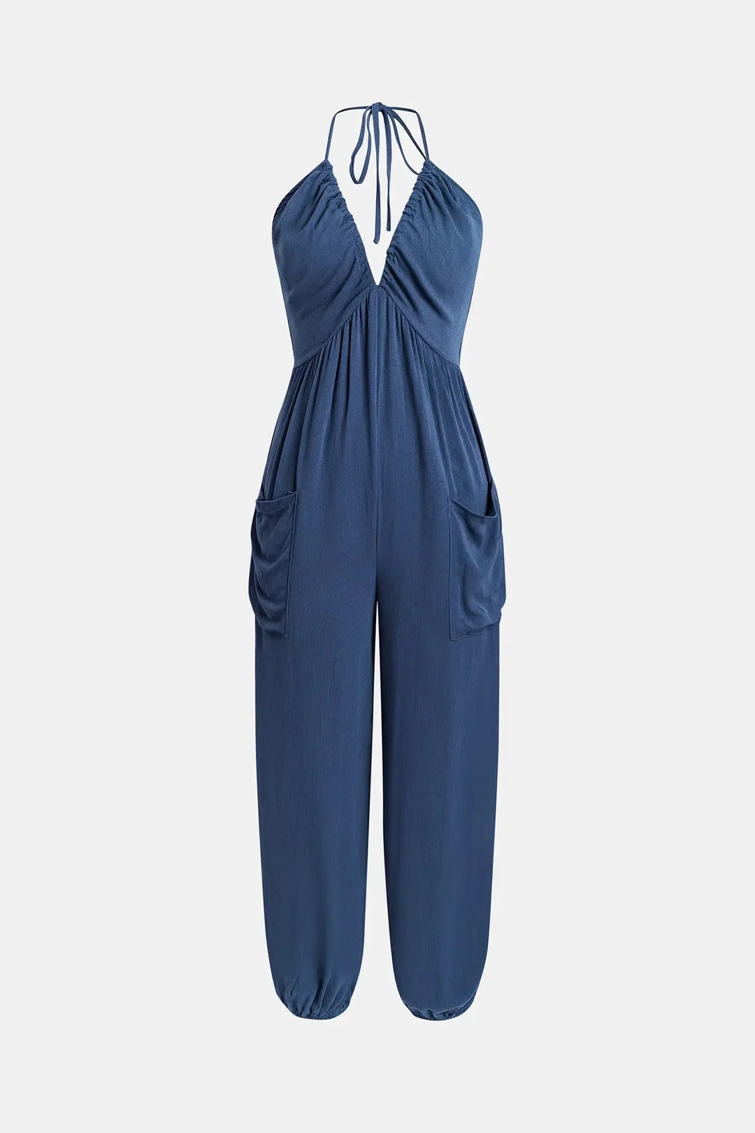Hanah | Women’s halter jumpsuit with deep v neckline and pockets
