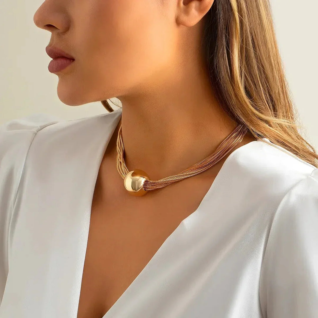 Nikka | Women’s choker necklace with sphere pendant and layered chains