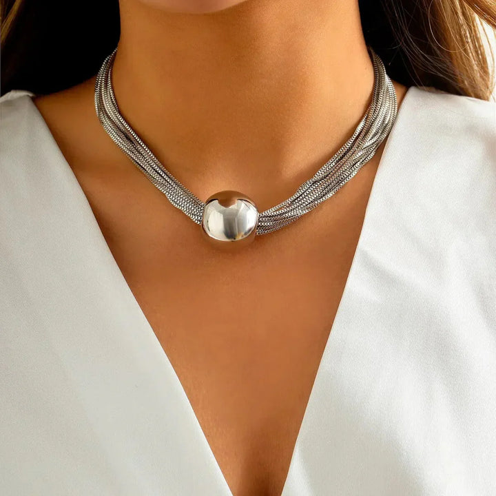 Nikka | Women’s choker necklace with sphere pendant and layered chains