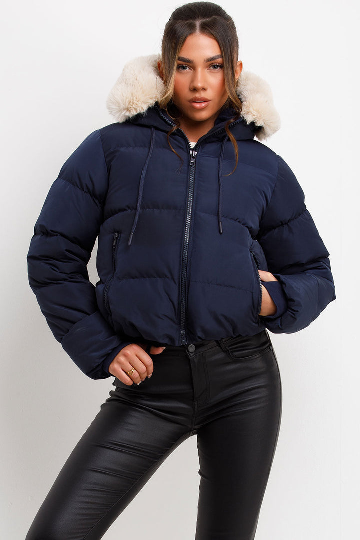 Novalie | Women’s puffer jacket with faux fur hood