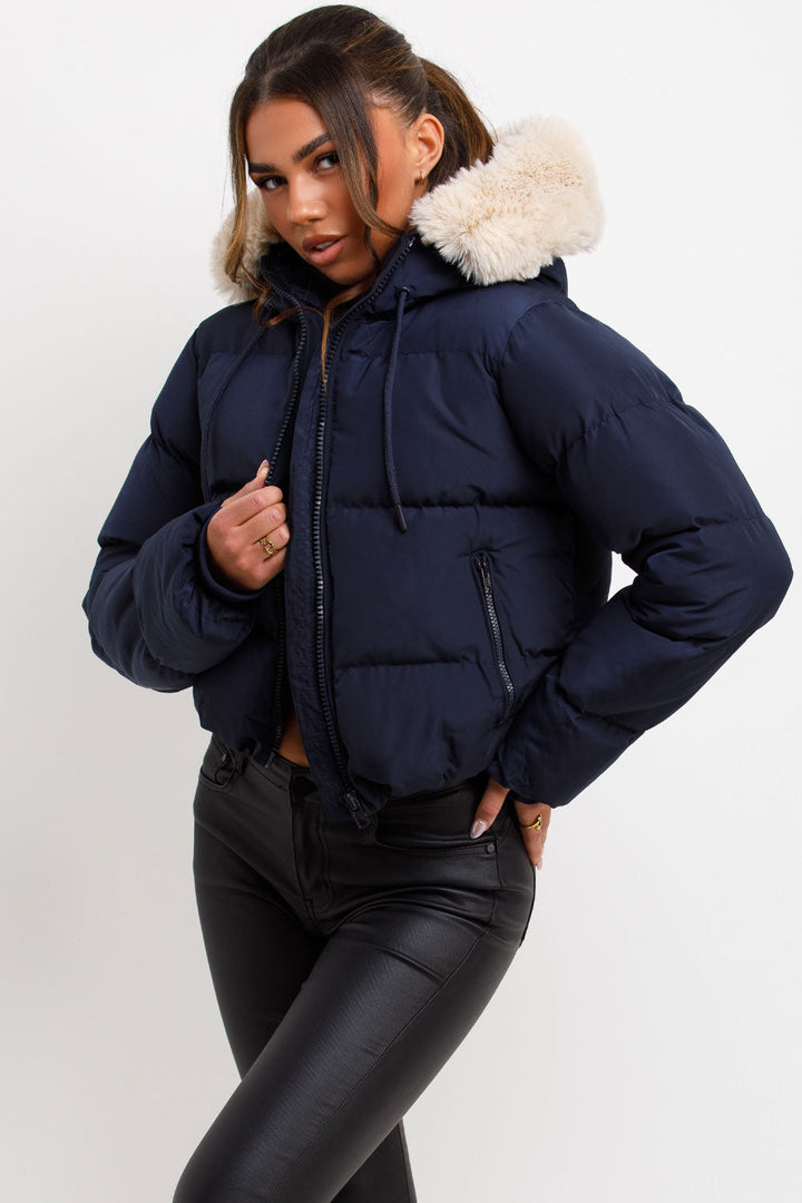 Novalie | Women’s puffer jacket with faux fur hood