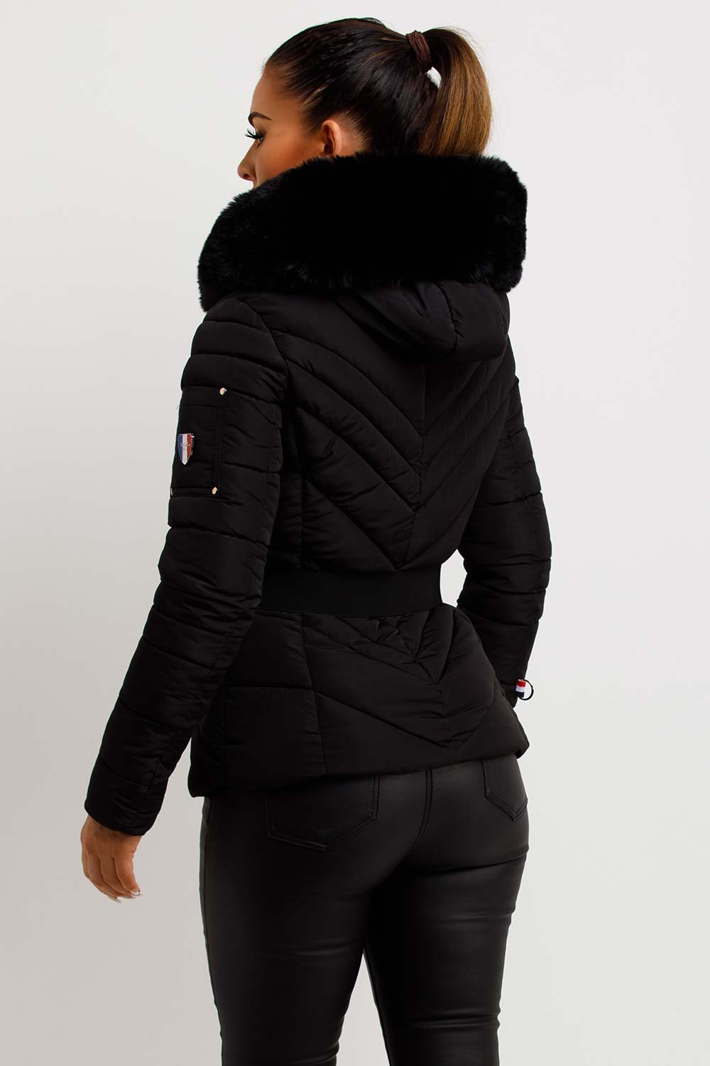 Febby | Women’s belted puffer jacket with faux-fur hood