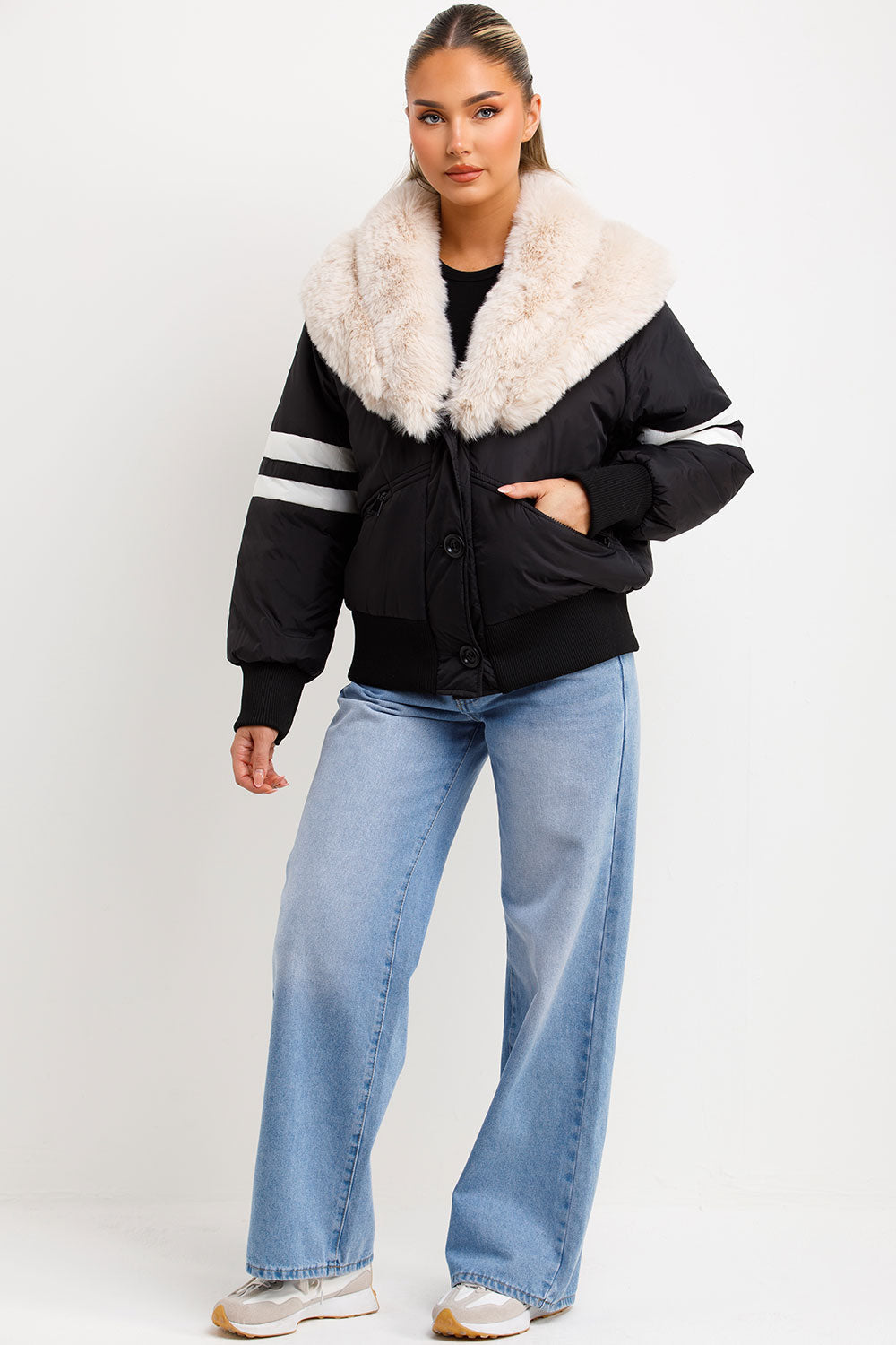 Calyra | Women’s aviator bomber jacket with faux fur collar