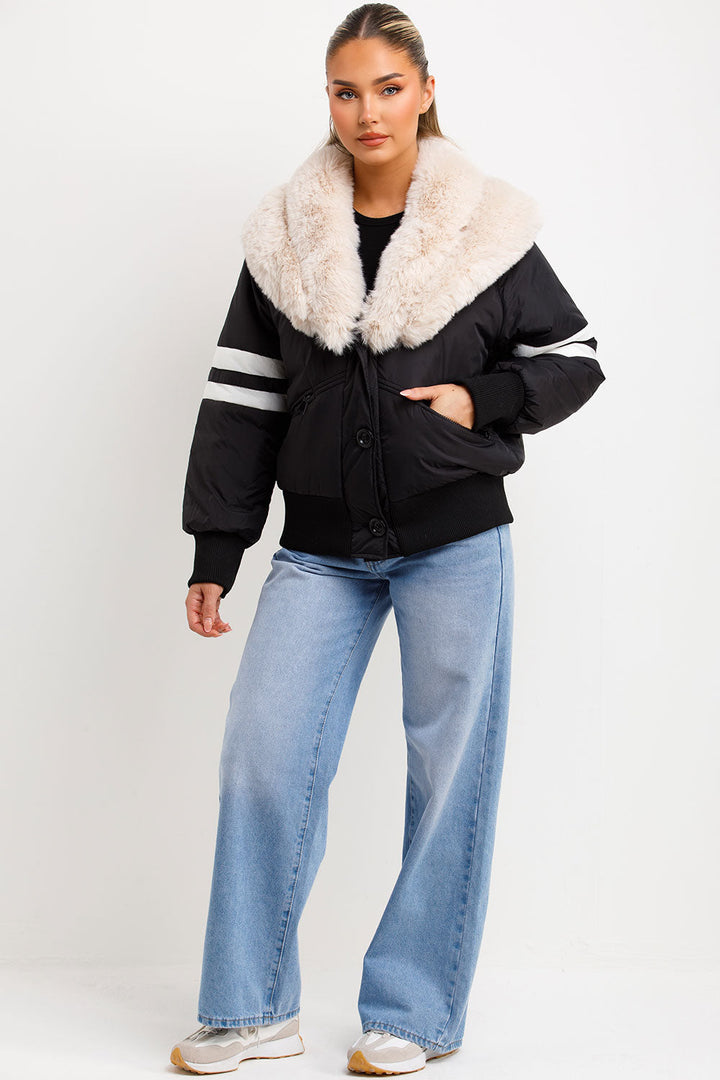 Calyra | Women’s aviator bomber jacket with faux fur collar
