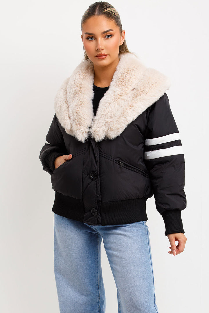 Calyra | Women’s aviator bomber jacket with faux fur collar