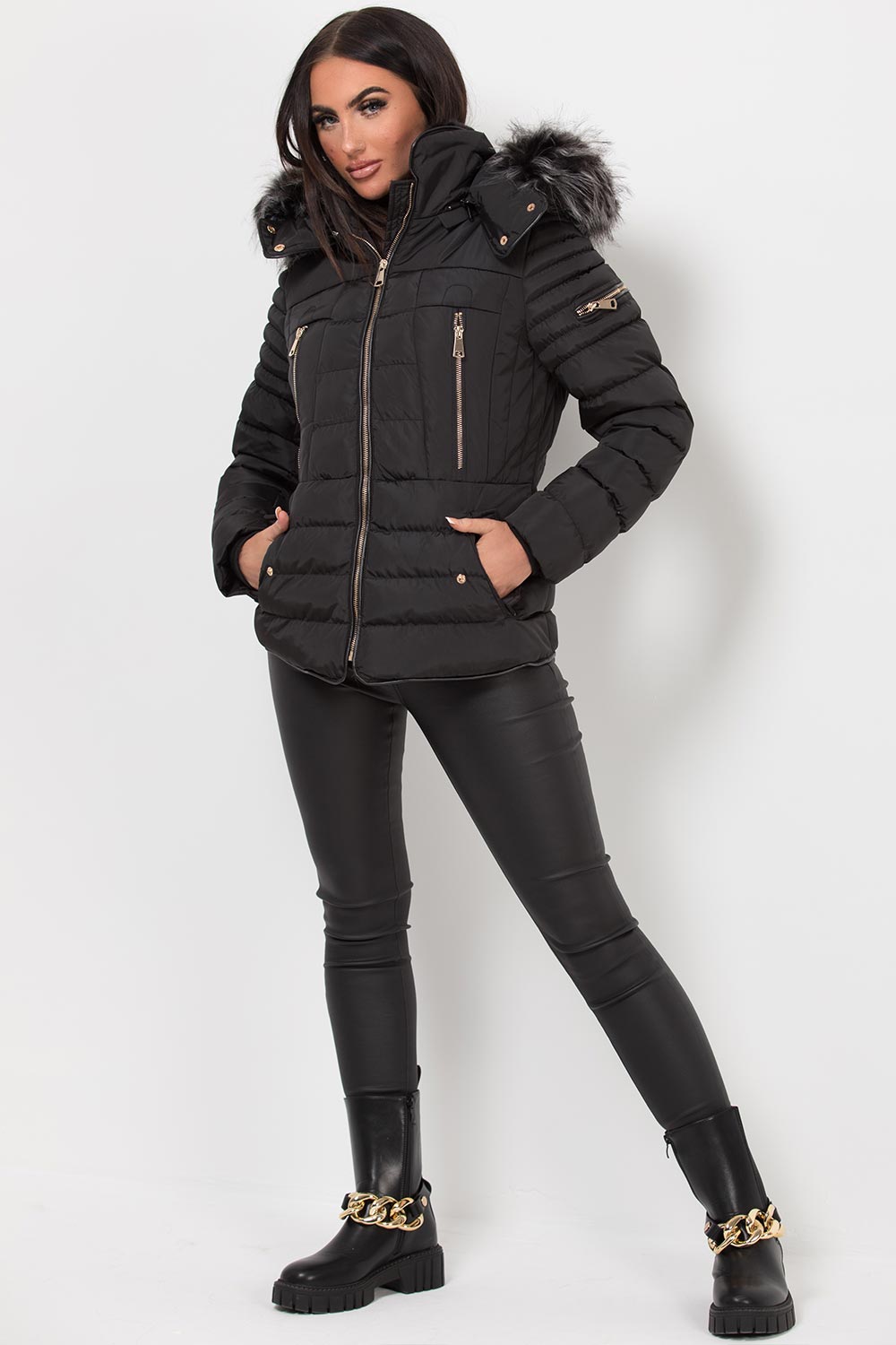 Avenleigh | Women’s hooded puffer jacket with faux fur trim