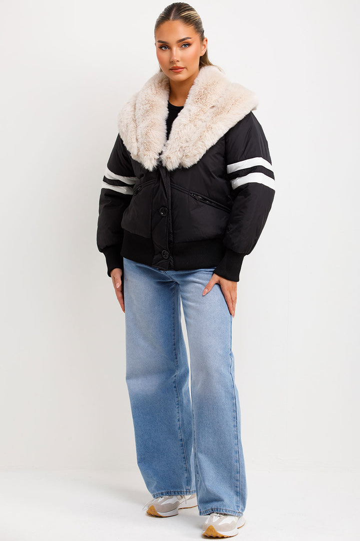 Calyra | Women’s aviator bomber jacket with faux fur collar
