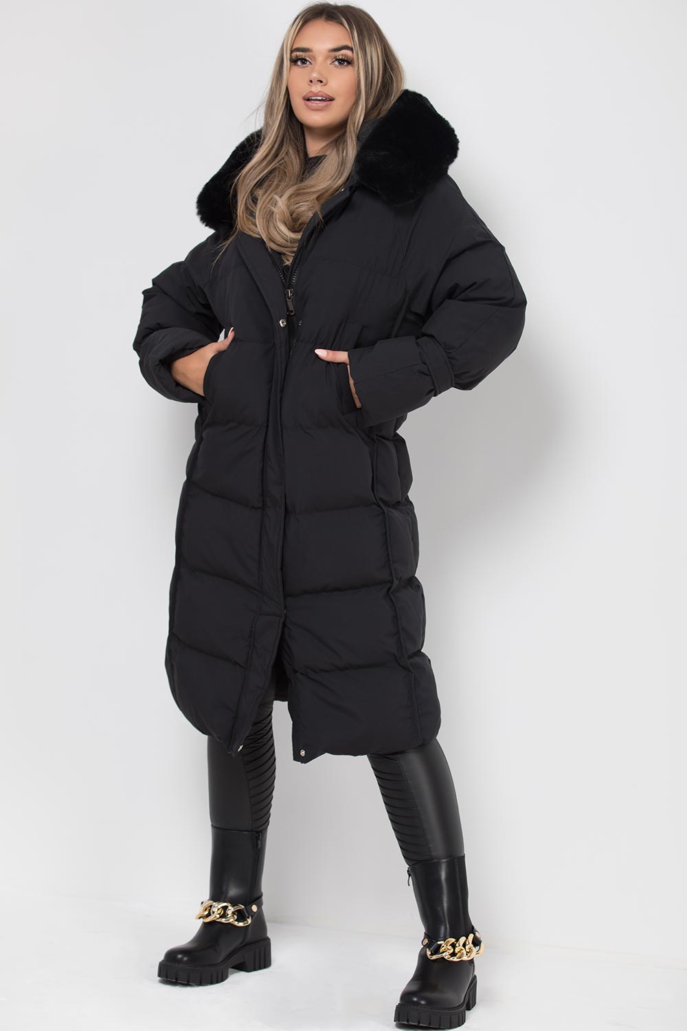 Brynna | Women’s long puffer down coat with faux fur hood