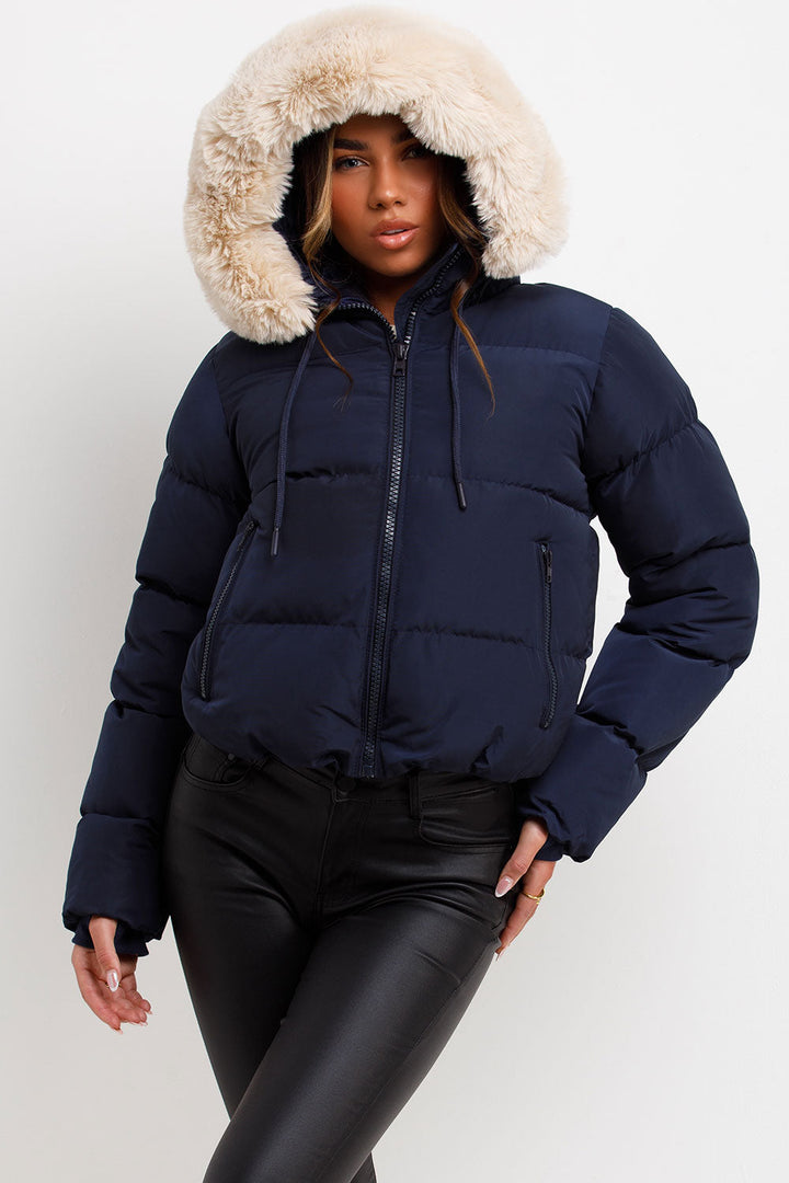 Novalie | Women’s puffer jacket with faux fur hood