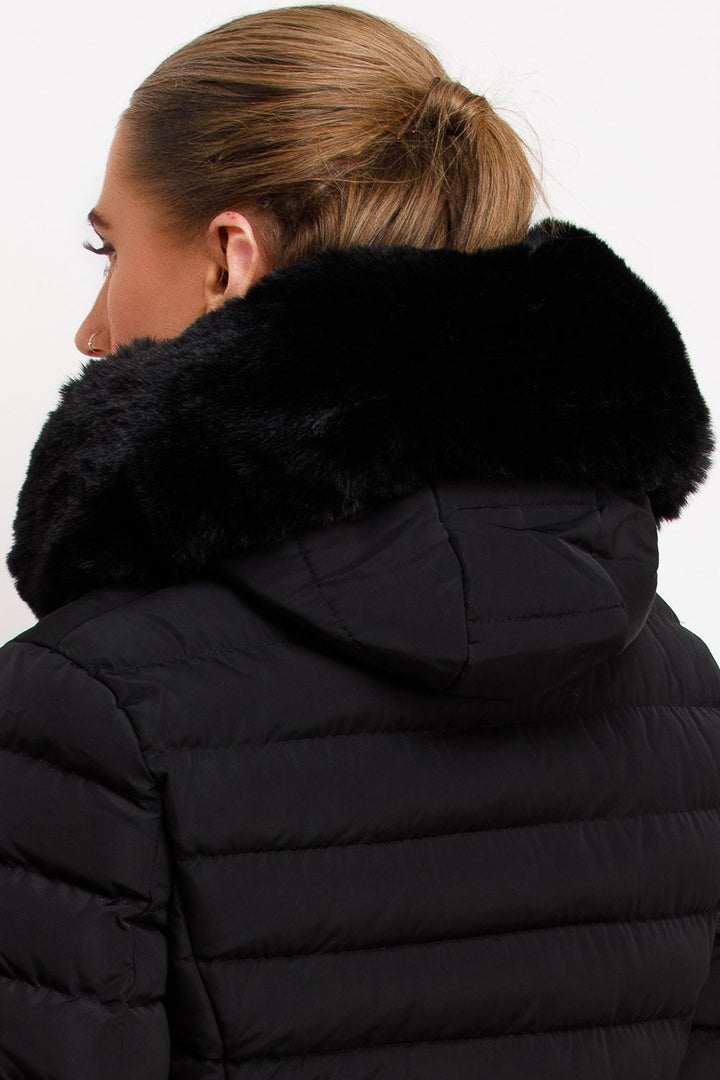 Malina | Women’s belted puffer jacket with faux fur hood
