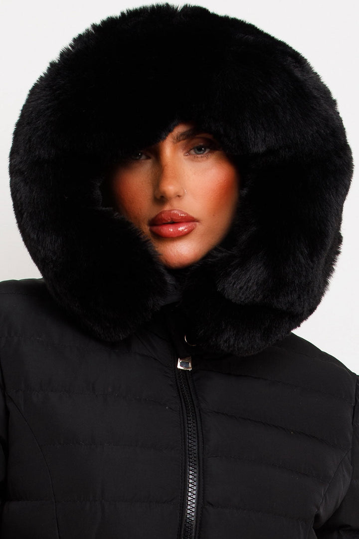 Malina | Women’s belted puffer jacket with faux fur hood
