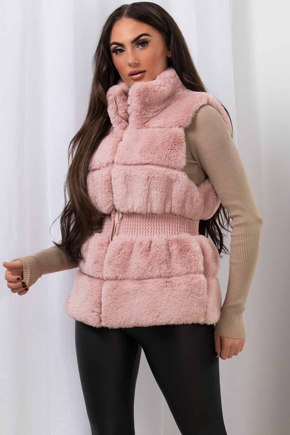 Maevie | Women’s faux fur gilet with cinched waist