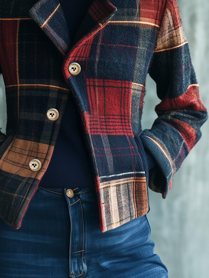 Noelle | Women’s plaid jacket with stand collar and tailored fit