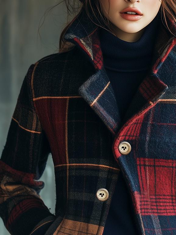 Noelle | Women’s plaid jacket with stand collar and tailored fit