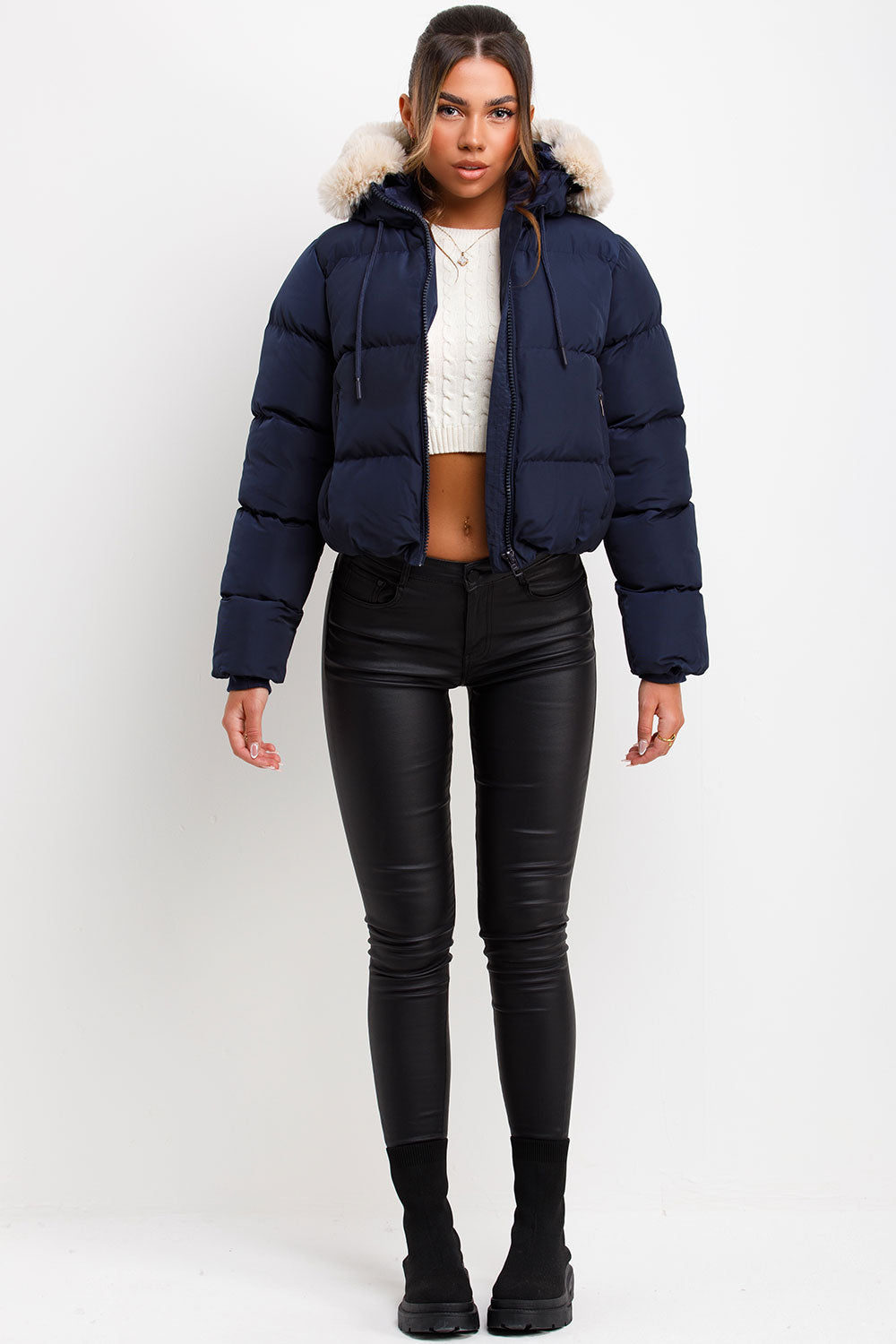 Novalie | Women’s puffer jacket with faux fur hood