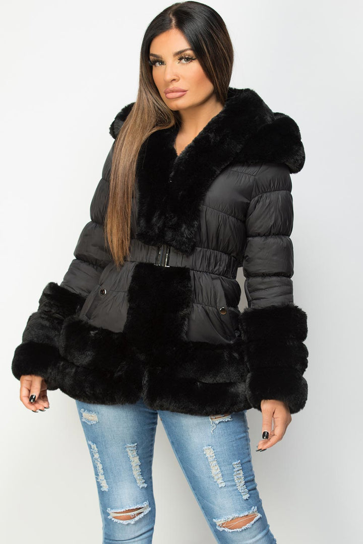 Leilana | Women’s padded down-style puffer jacket with faux fur trim