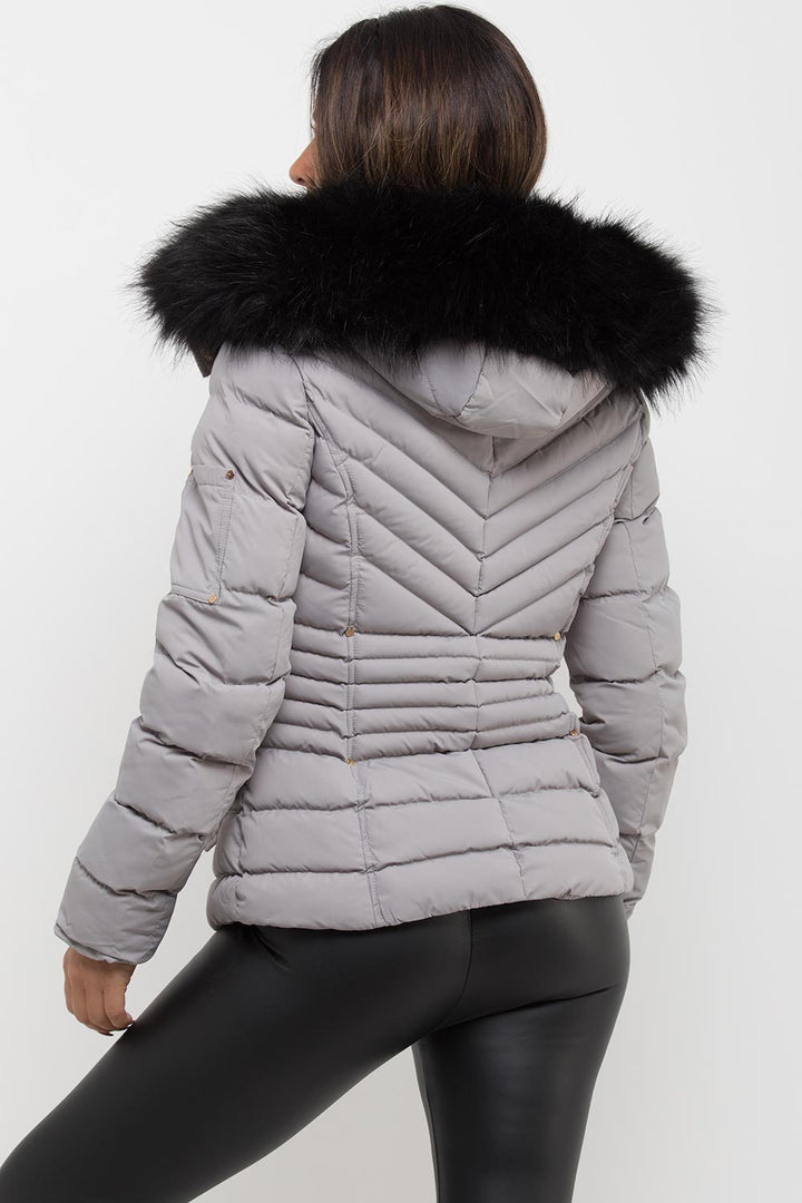Ellarose | Women’s puffer coat with faux fur hood