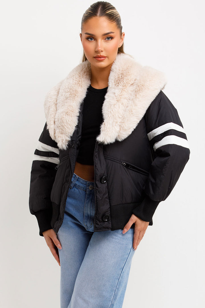Calyra | Women’s aviator bomber jacket with faux fur collar