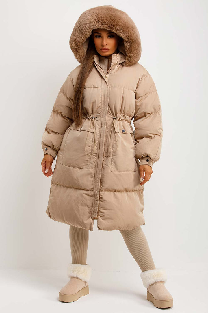 Brixton | Women’s long puffer coat with faux fur hood