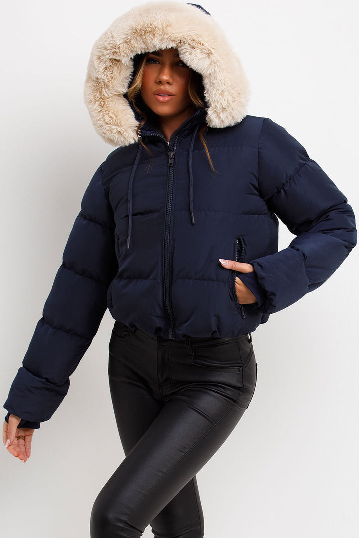 Novalie | Women’s puffer jacket with faux fur hood