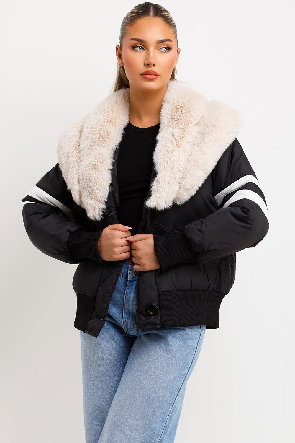 Calyra | Women’s aviator bomber jacket with faux fur collar
