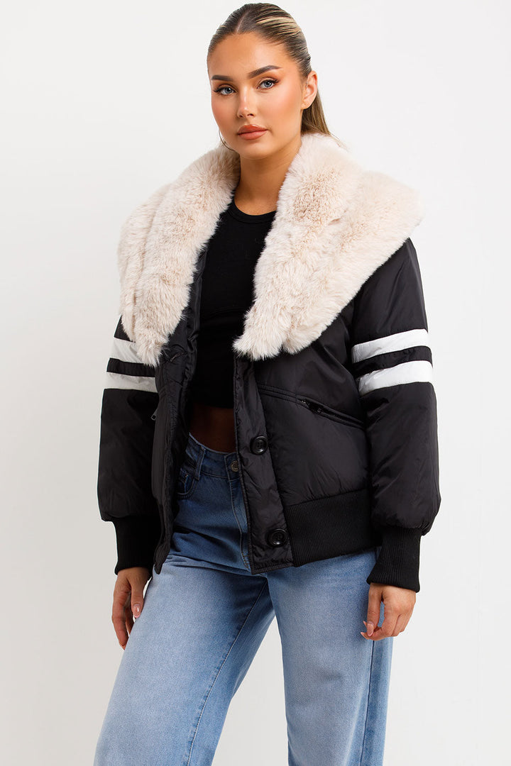 Calyra | Women’s aviator bomber jacket with faux fur collar