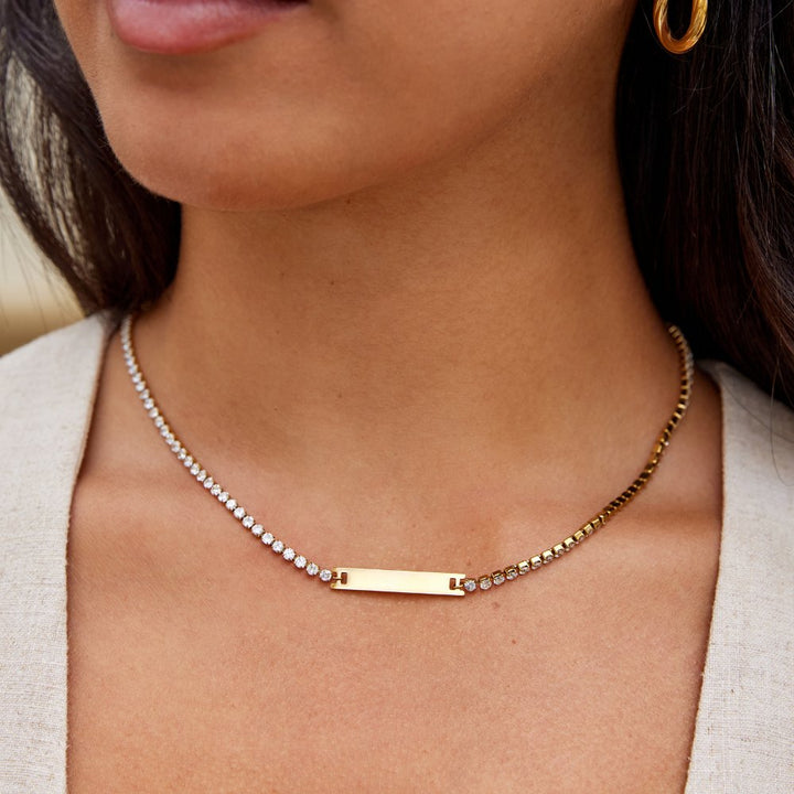 Rhina | Women’s bar plated necklace with gold and crystal chain