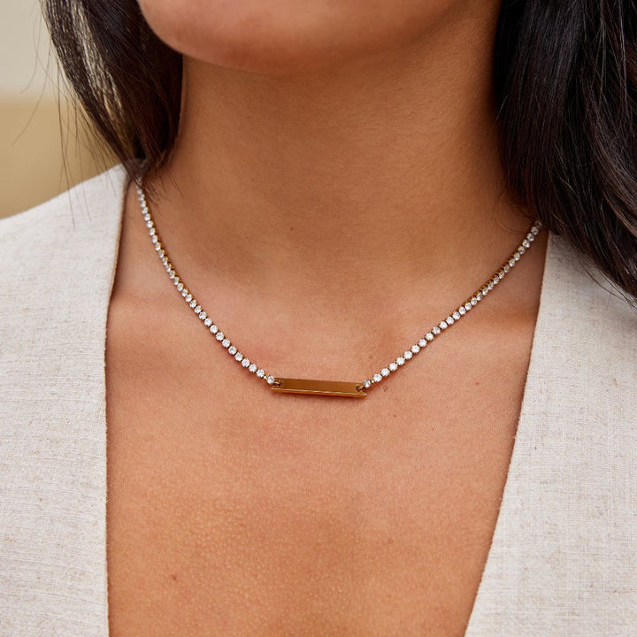 Rhina | Women’s bar plated necklace with gold and crystal chain