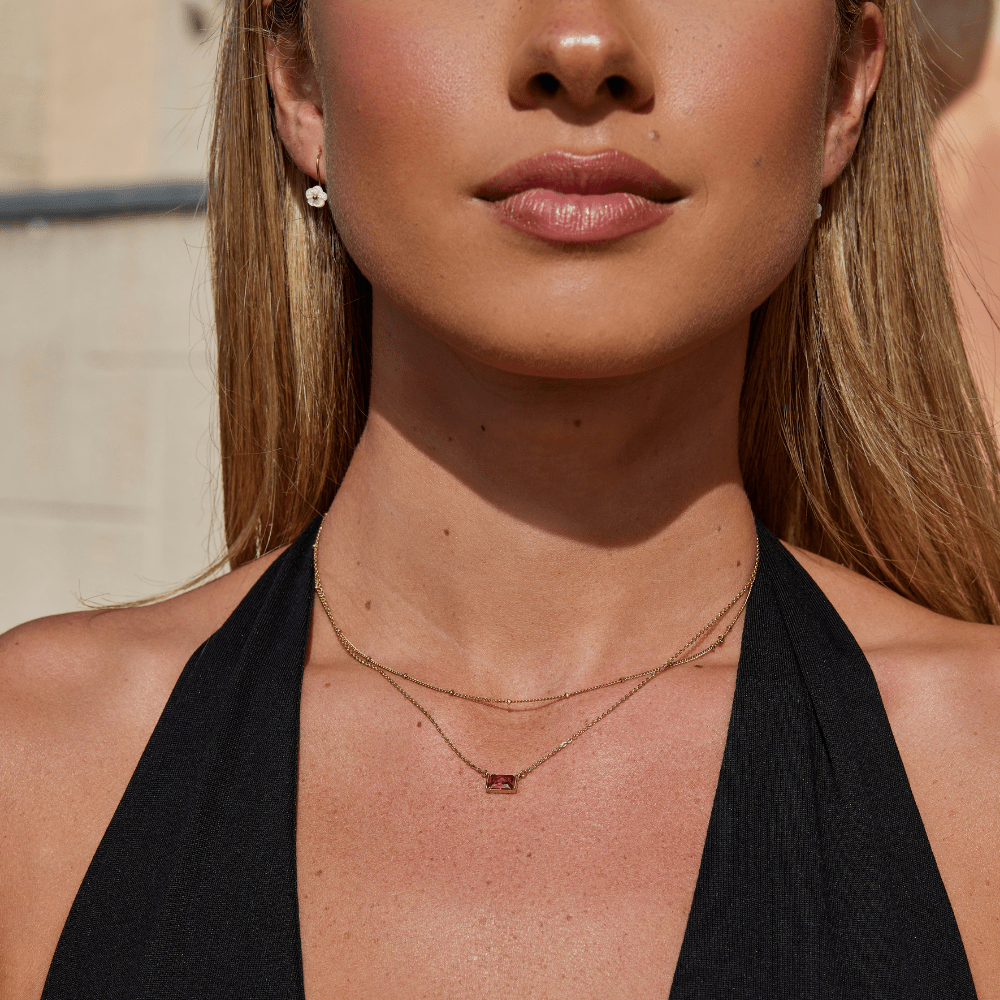 Stacy | Women’s ruby crystal pendant necklace with gold chain