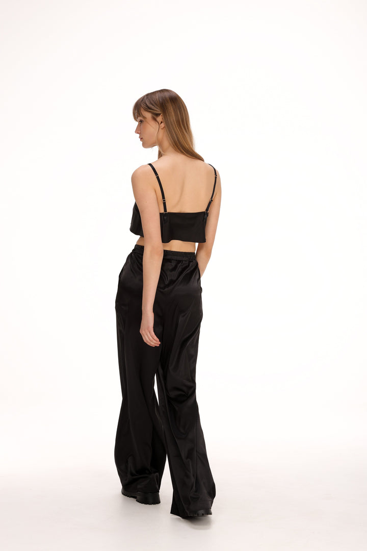 Melly | Women’s satin trousers with elastic waistband and relaxed fit