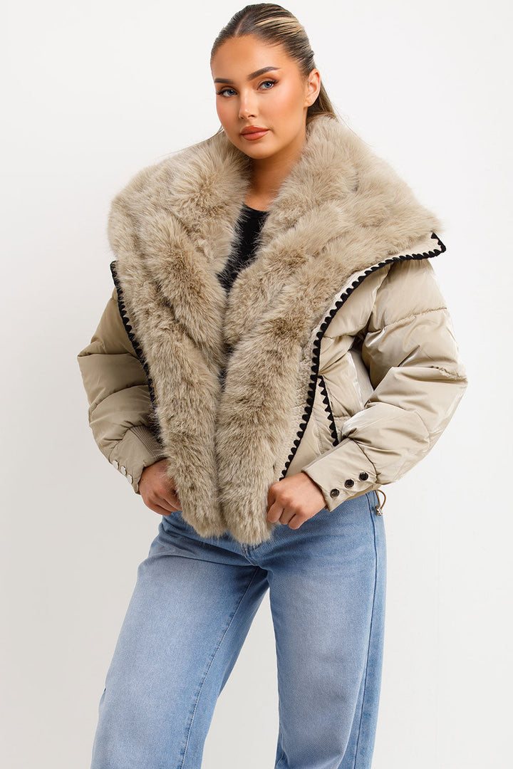 Nayelis | Women’s faux fur collar and trim puffer jacket