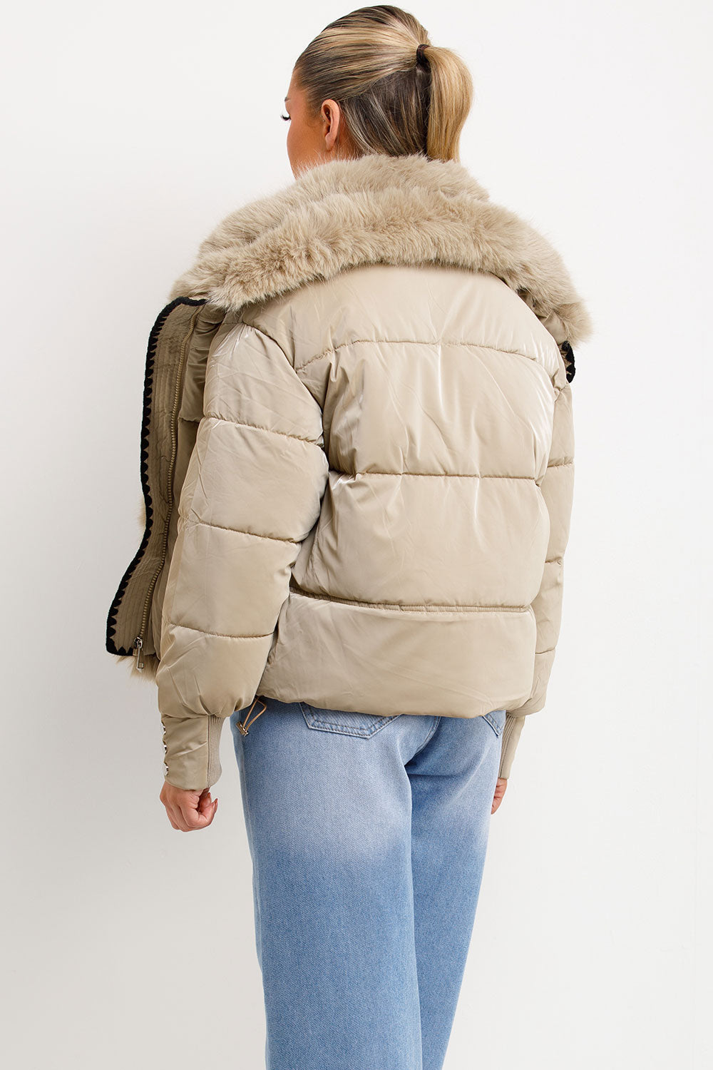 Nayelis | Women’s faux fur collar and trim puffer jacket