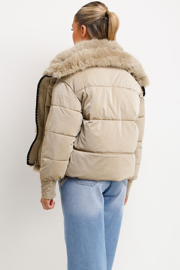 Nayelis | Women’s faux fur collar and trim puffer jacket