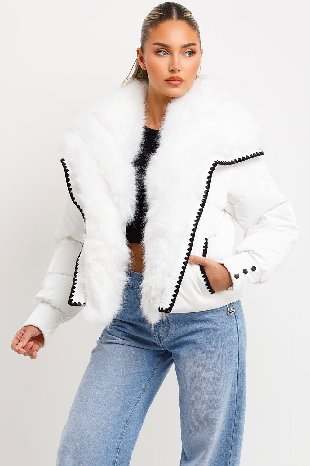 Aurelie | Women’s faux fur collar and trim puffer coat