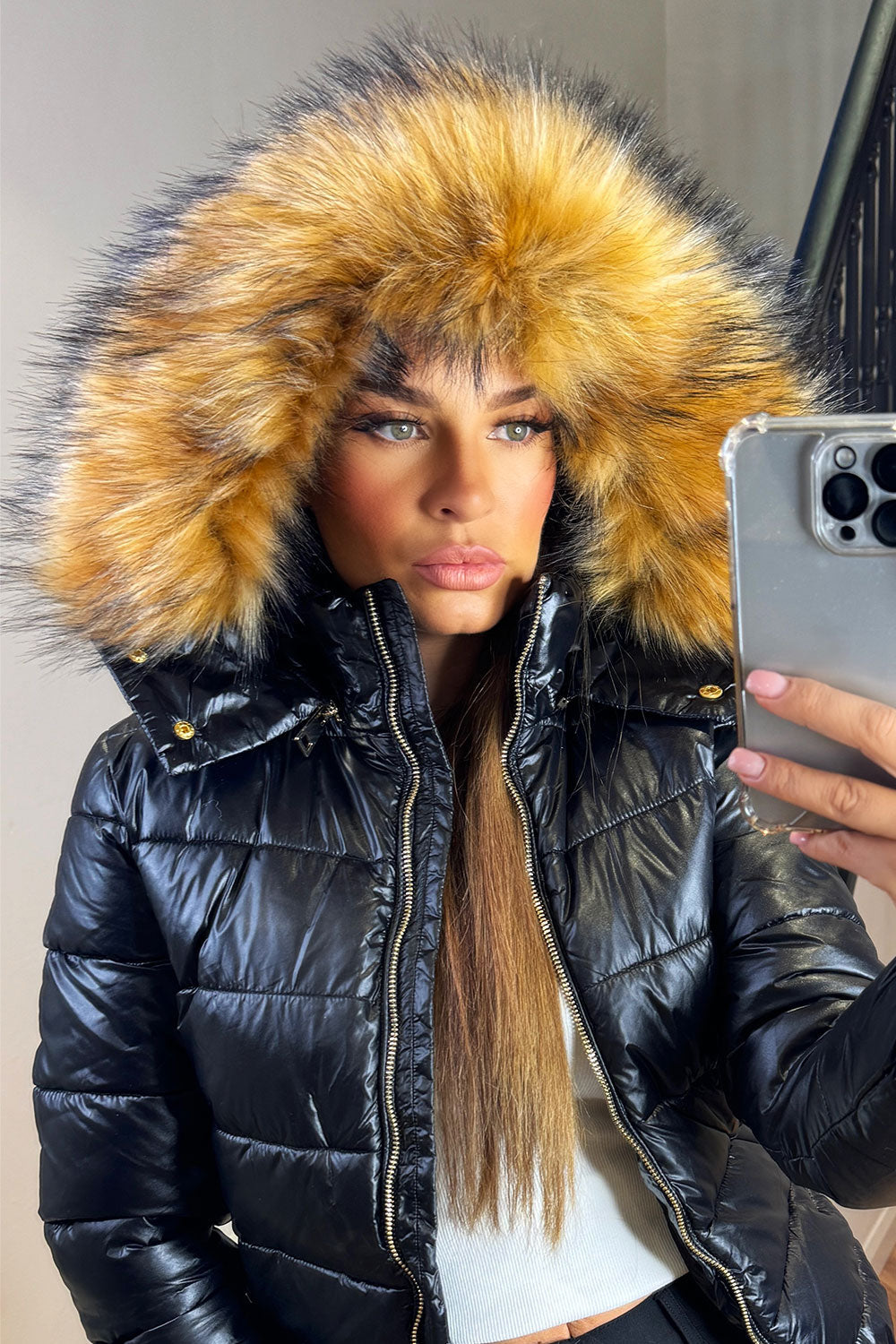 Odelia | Women’s padded puffer jacket with faux fur hood