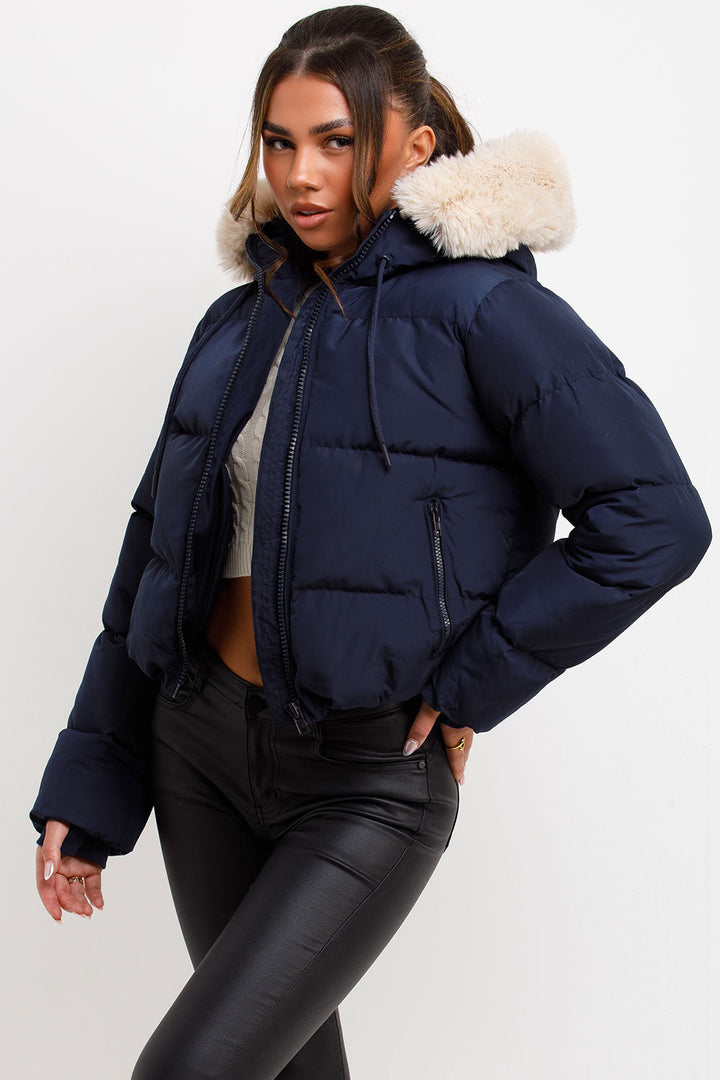 Novalie | Women’s puffer jacket with faux fur hood