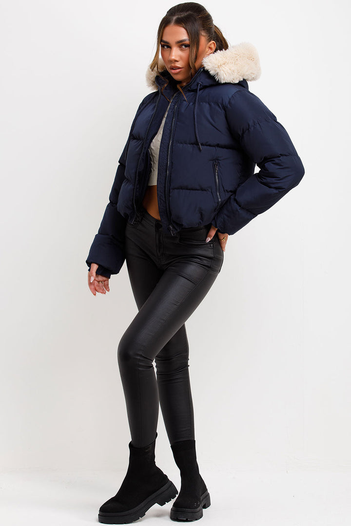 Novalie | Women’s puffer jacket with faux fur hood