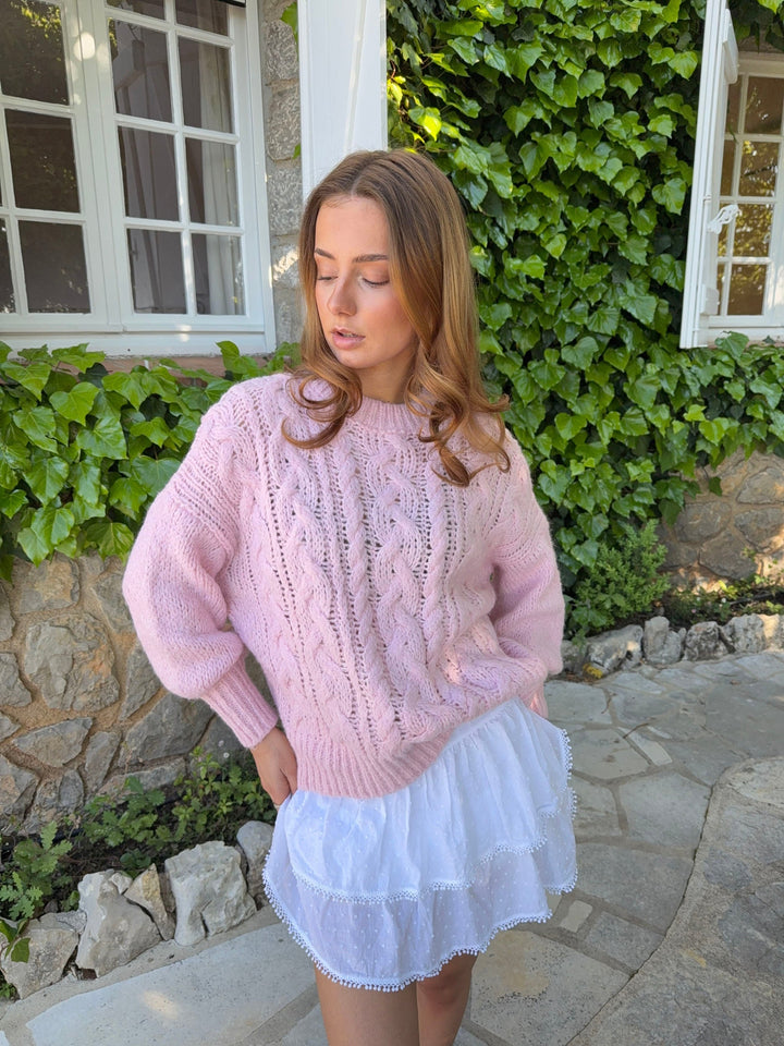 Delaney | Women’s cable knit sweater with balloon sleeve design