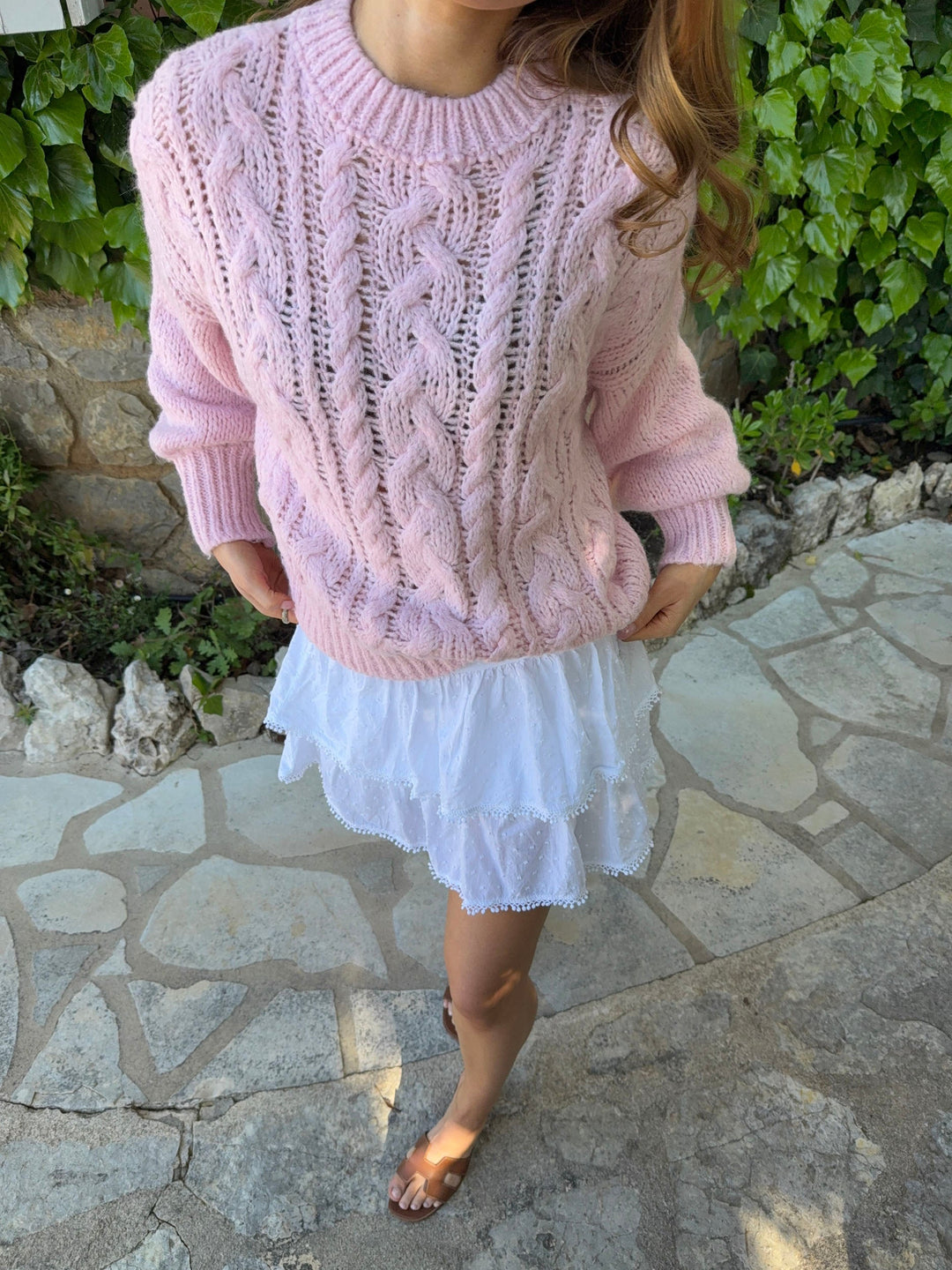 Delaney | Women’s cable knit sweater with balloon sleeve design