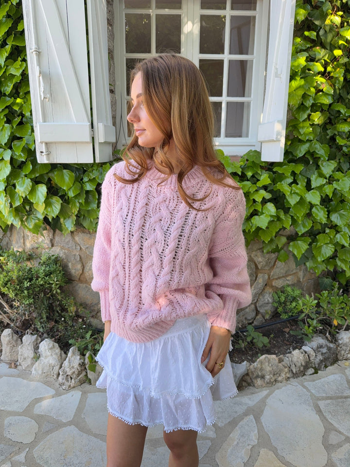 Delaney | Women’s cable knit sweater with balloon sleeve design