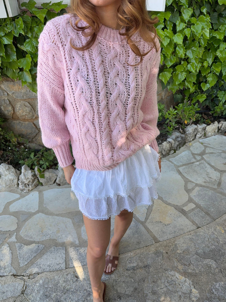 Delaney | Women’s cable knit sweater with balloon sleeve design