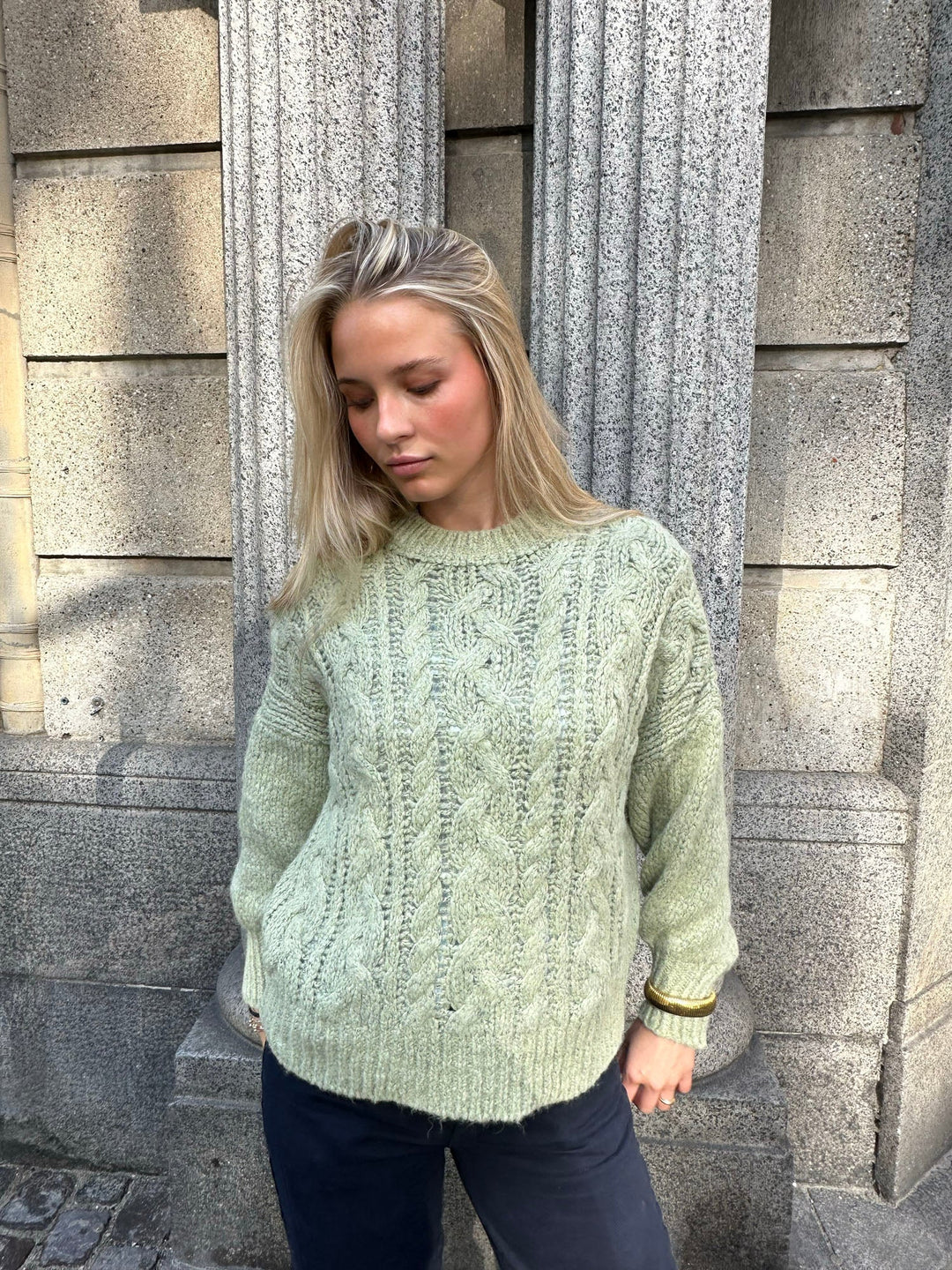 Fallon | Women’s cable knit sweater with balloon sleeve design