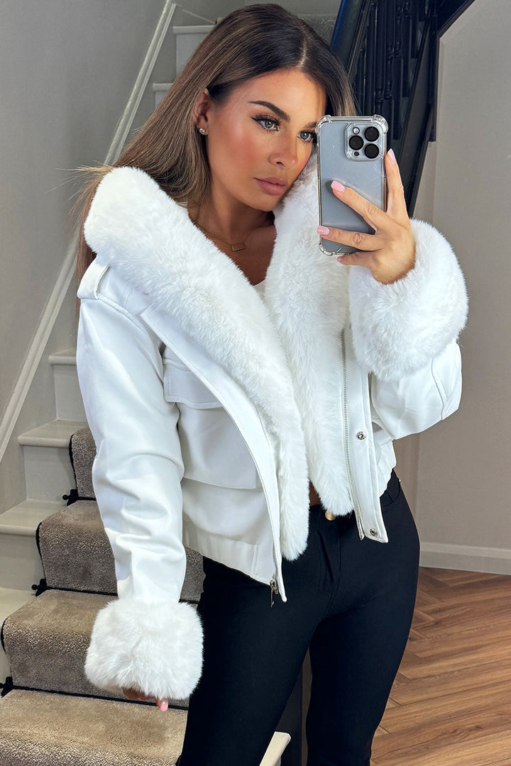 Ameliee | Women’s faux fur bomber jacket with detachable trim