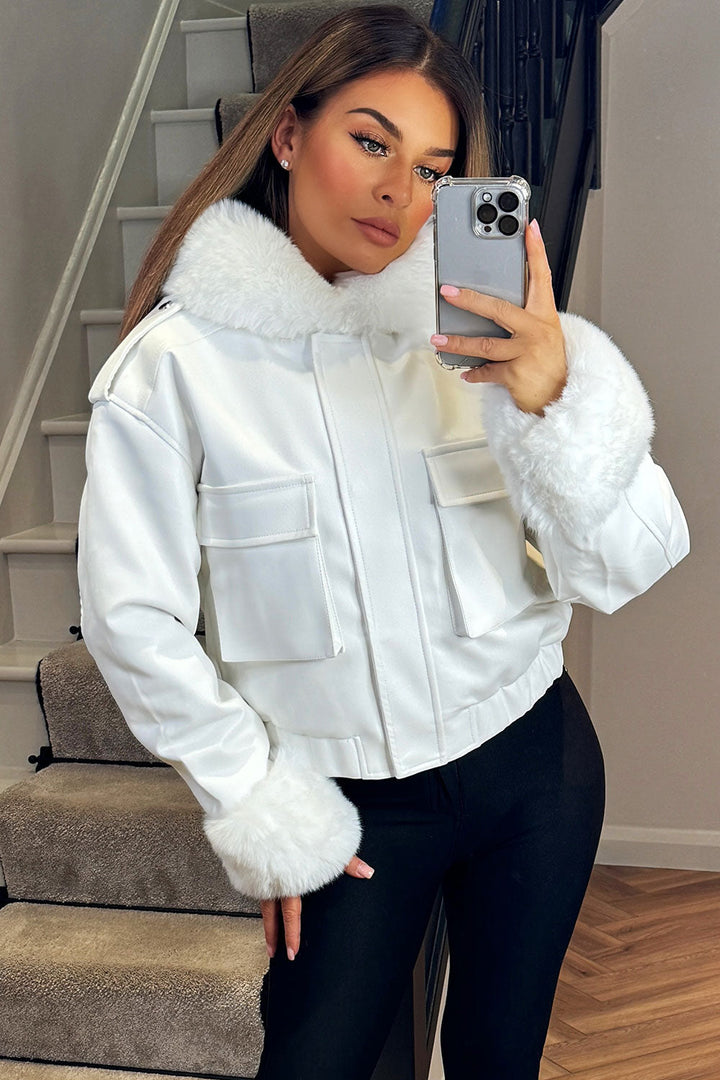 Ameliee | Women’s faux fur bomber jacket with detachable trim