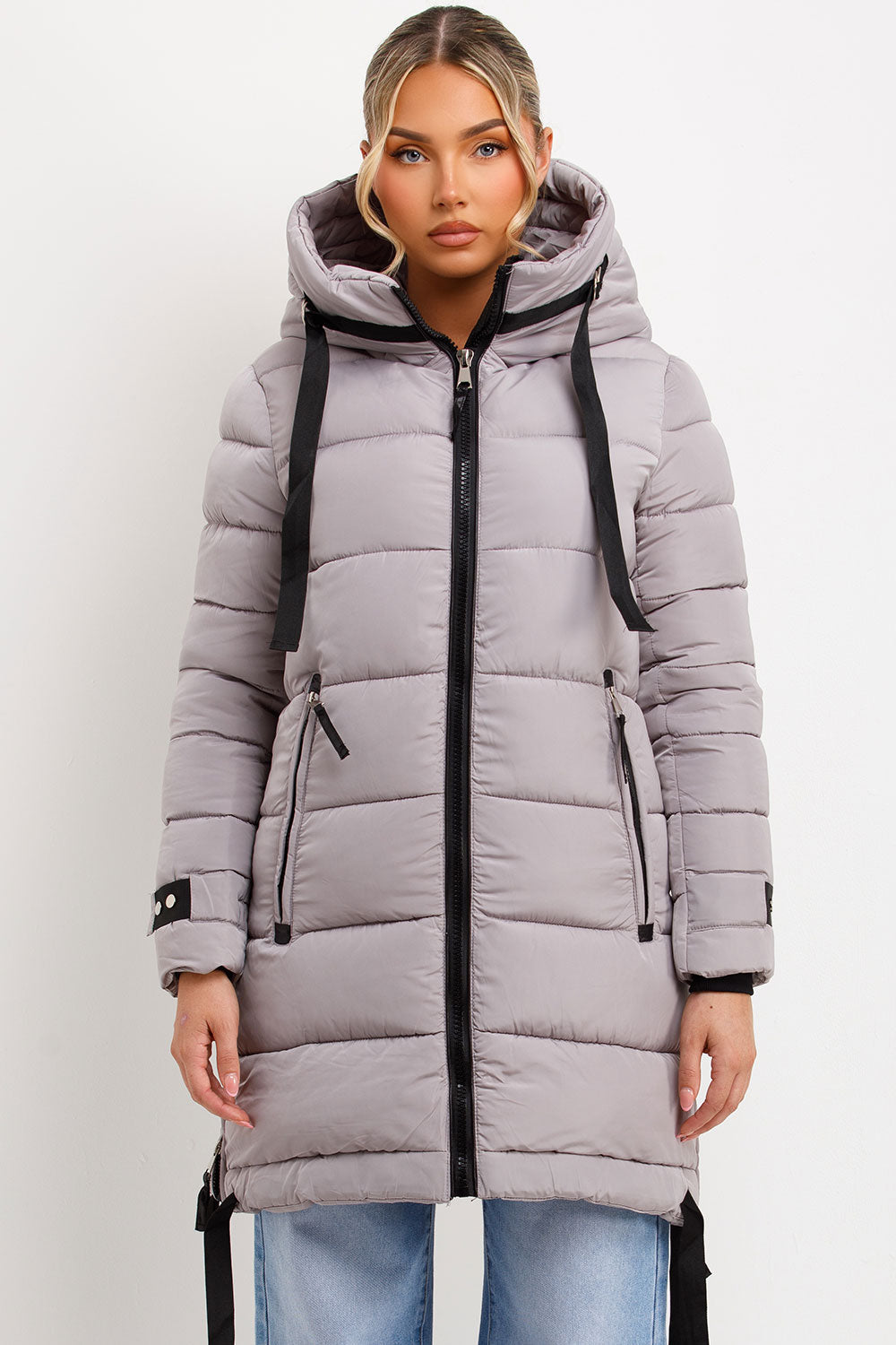 Ambriah | Women’s long puffer coat with hood and side straps