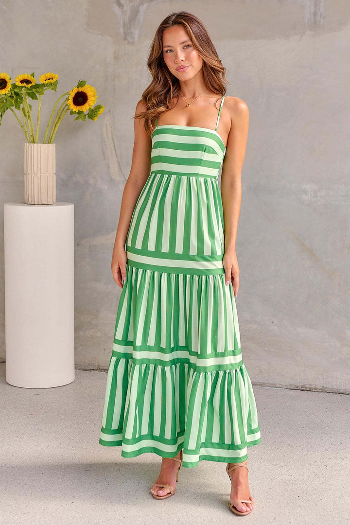 Aveline | Striped maxi sundress with spaghetti straps and tiered skirt